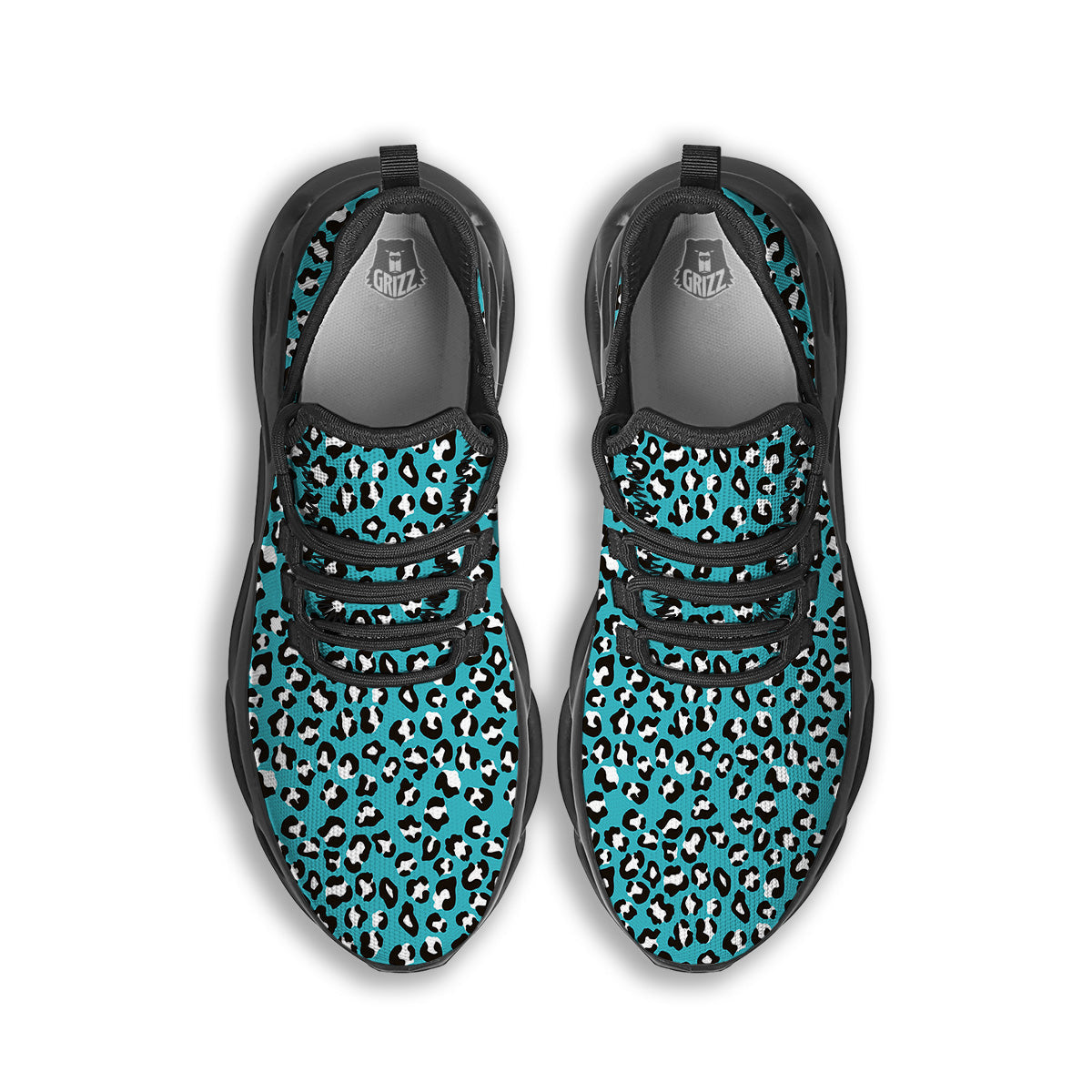 Aqua Leopard Print Pattern Black Running Shoes-grizzshop