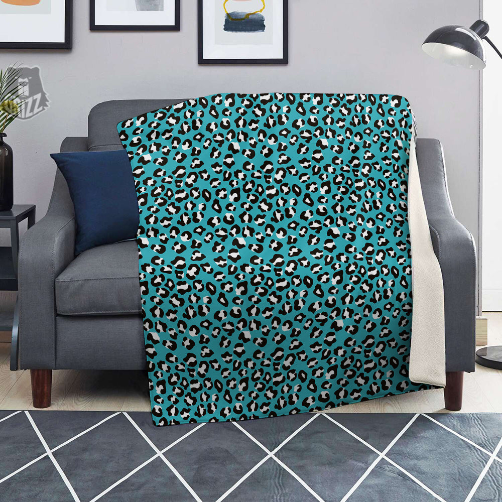 Aqua Leopard Print Pattern Blanket-grizzshop