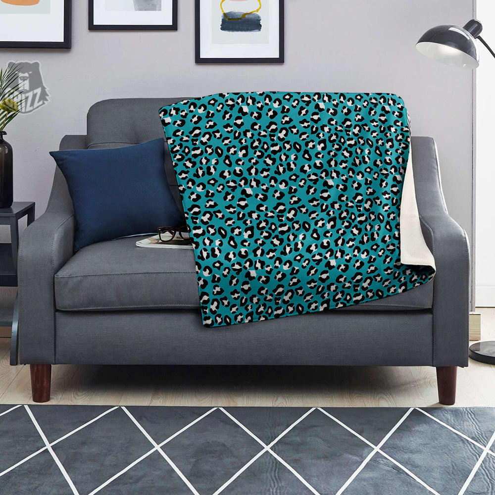 Aqua Leopard Print Pattern Blanket-grizzshop