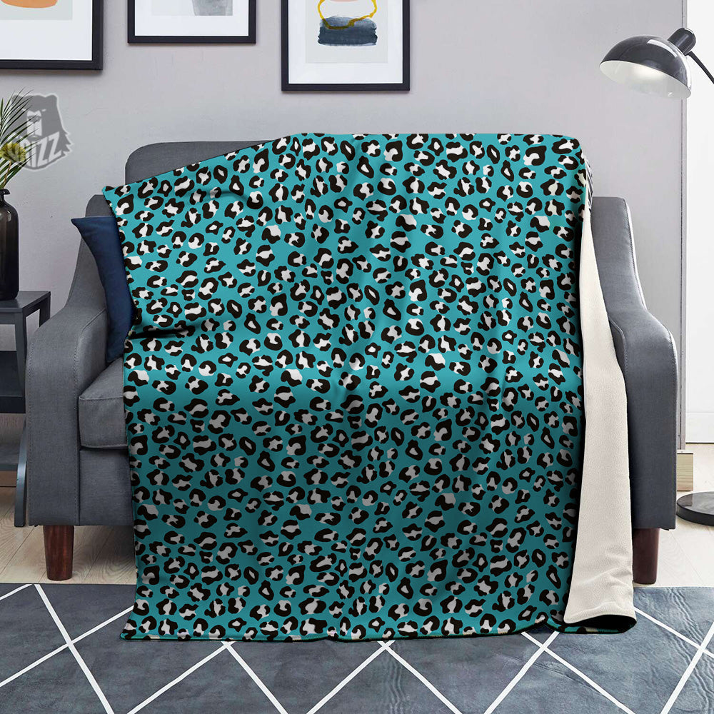 Aqua Leopard Print Pattern Blanket-grizzshop