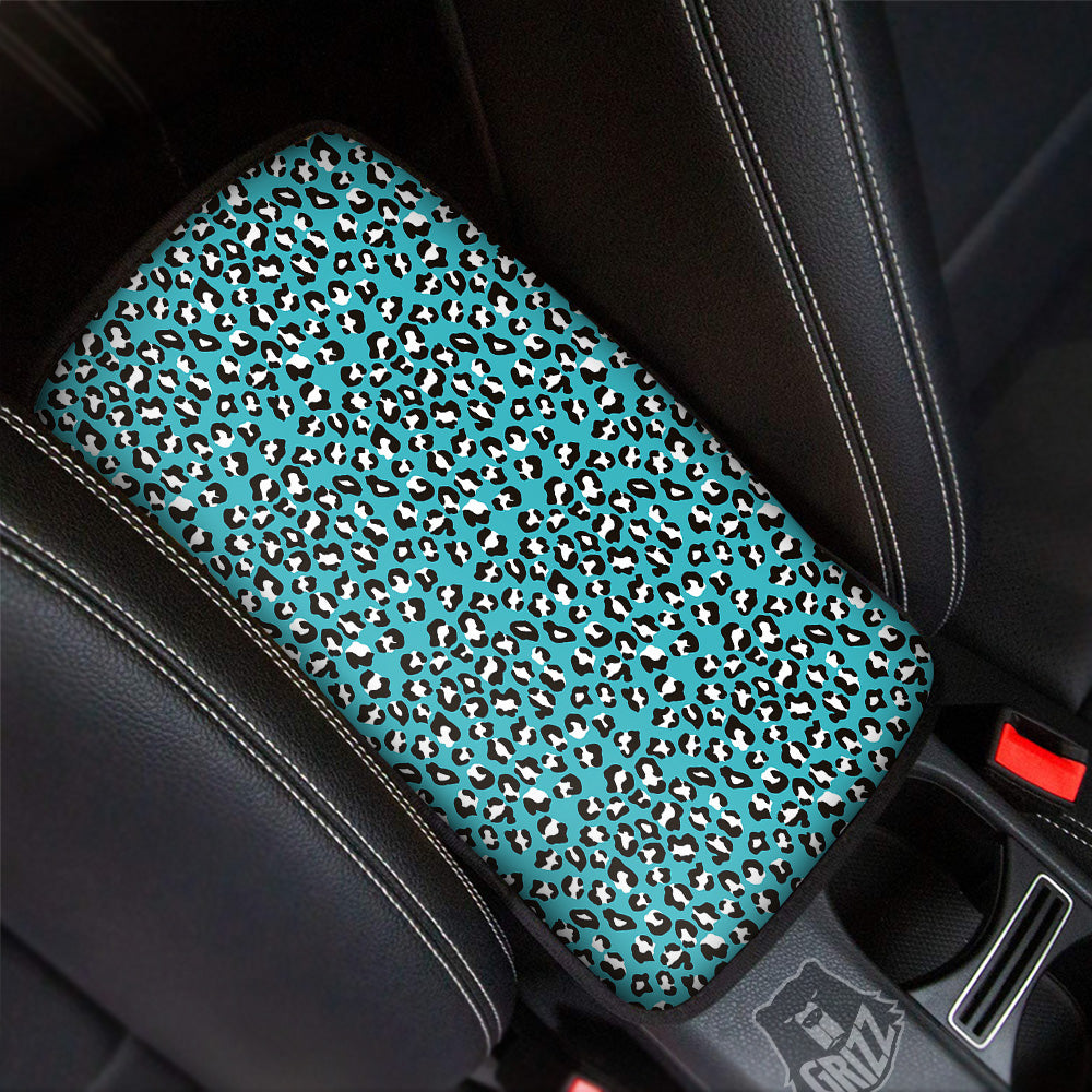 Aqua Leopard Print Pattern Car Center Console Cover-grizzshop