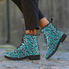 Aqua Leopard Print Pattern Leather Boots-grizzshop