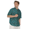 Aqua Leopard Print Pattern Men's Short Sleeve Shirts-grizzshop