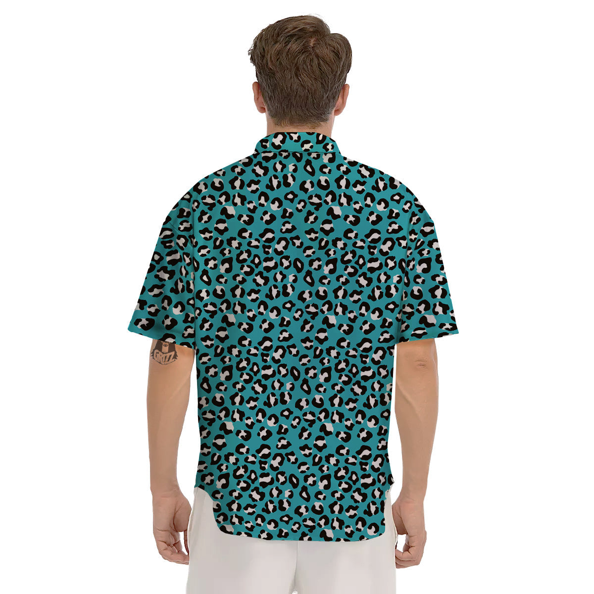 Aqua Leopard Print Pattern Men's Short Sleeve Shirts-grizzshop