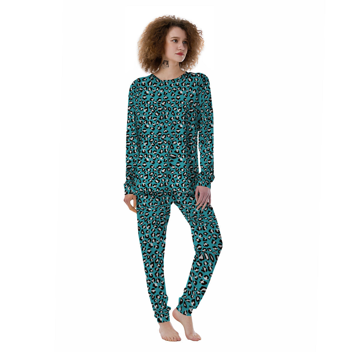 Aqua Leopard Print Pattern Women's Pajamas-grizzshop