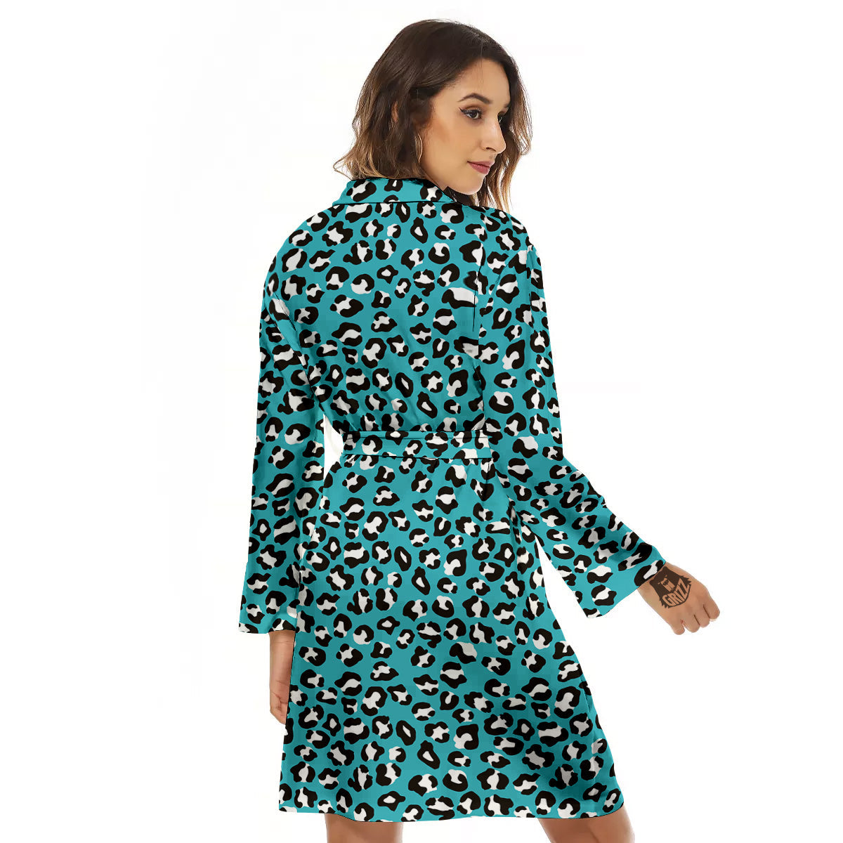 Aqua Leopard Print Pattern Women's Robe-grizzshop