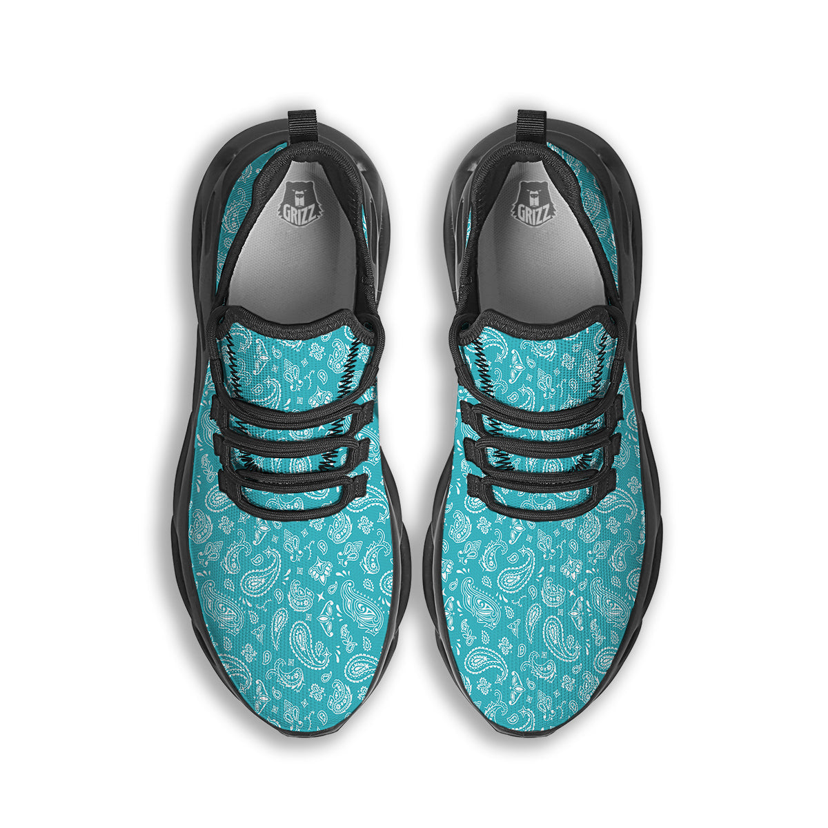 Aqua Paisley Bandana Print Black Running Shoes-grizzshop