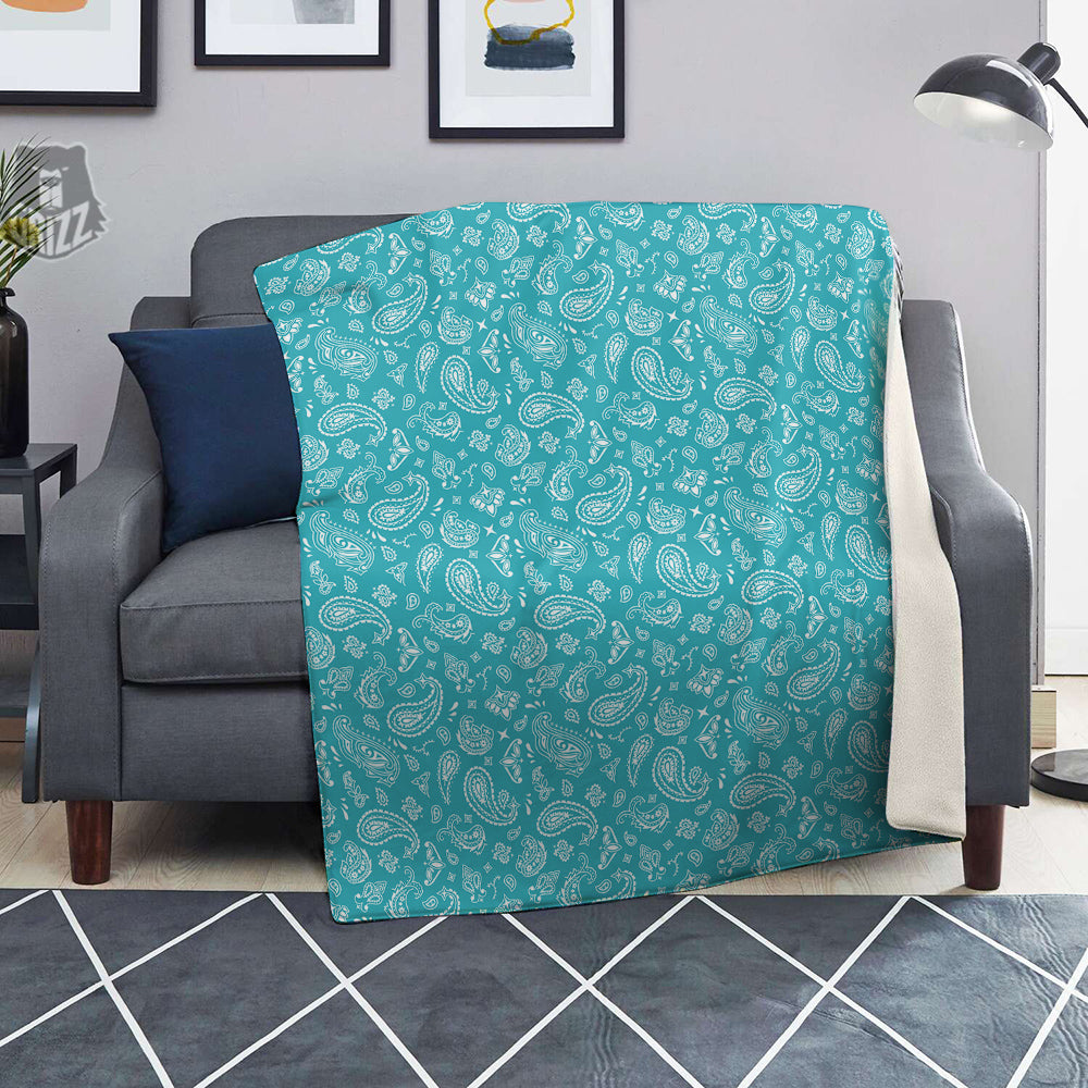 Aqua Paisley Bandana Print Blanket-grizzshop