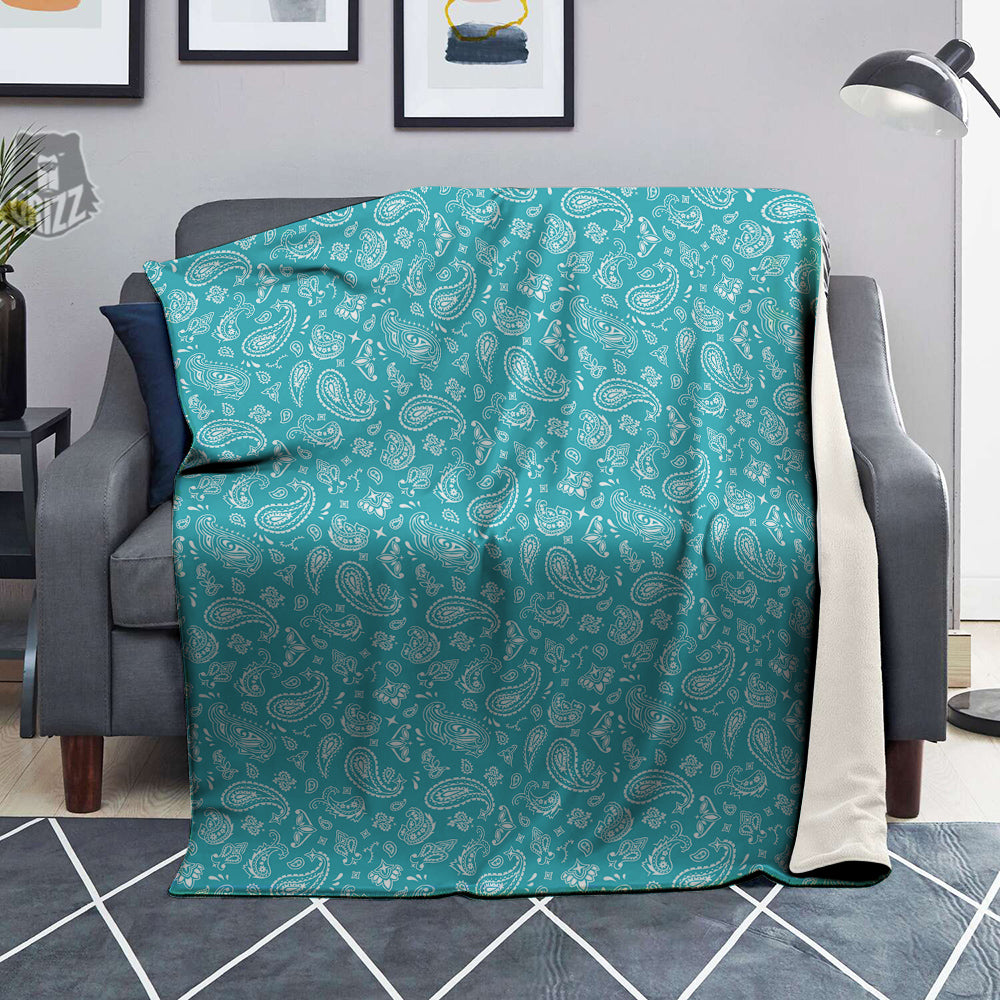 Aqua Paisley Bandana Print Blanket-grizzshop