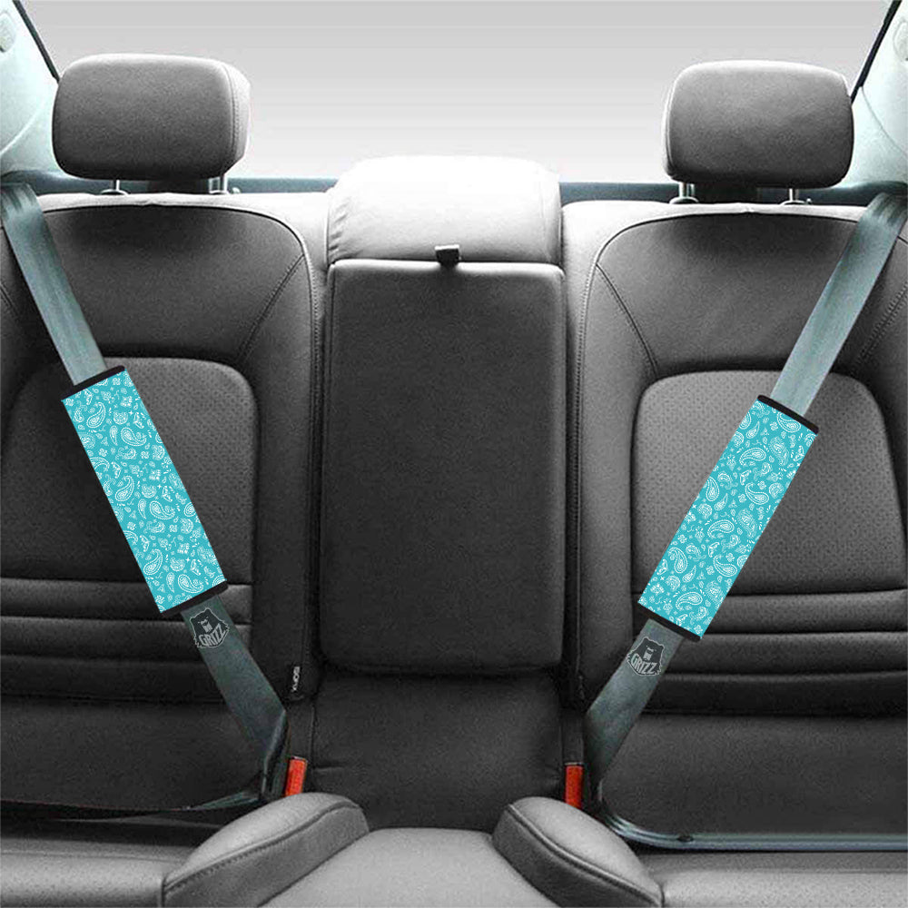 Aqua Paisley Bandana Print Car Seat Belt Cover-grizzshop