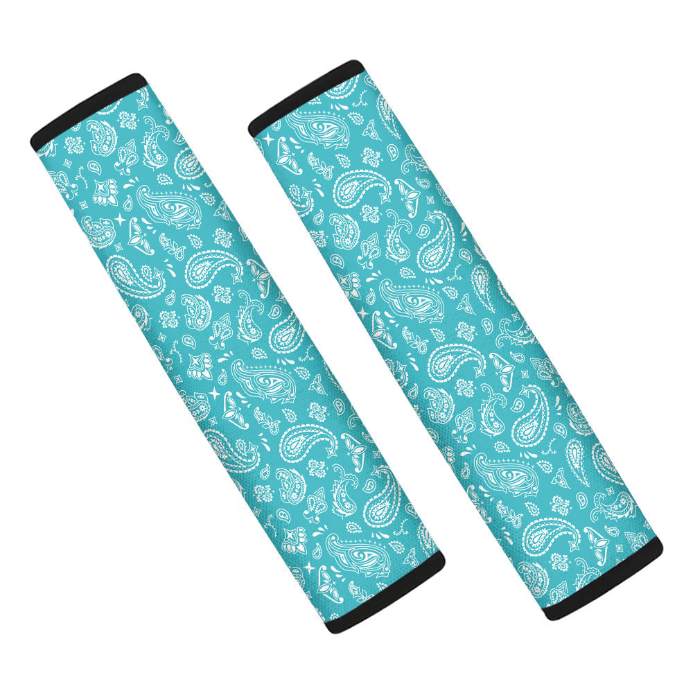 Aqua Paisley Bandana Print Car Seat Belt Cover-grizzshop