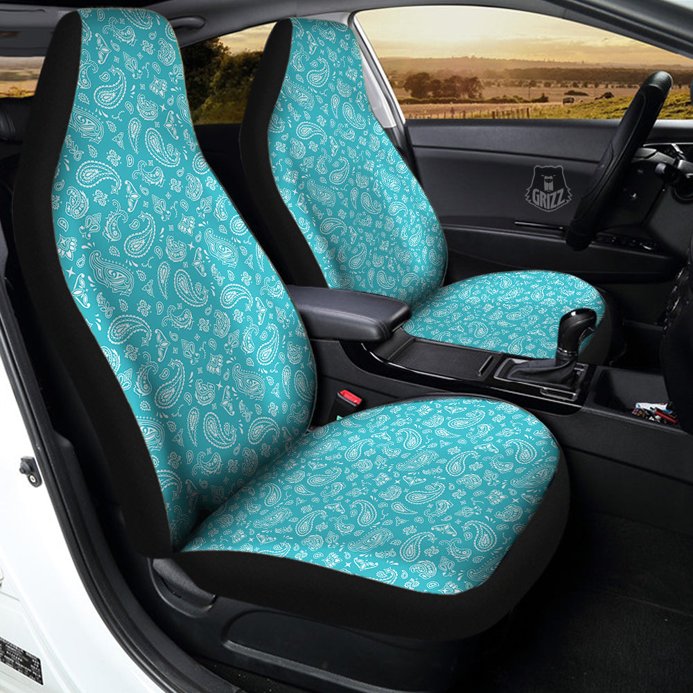 Aqua Paisley Bandana Print Car Seat Covers-grizzshop