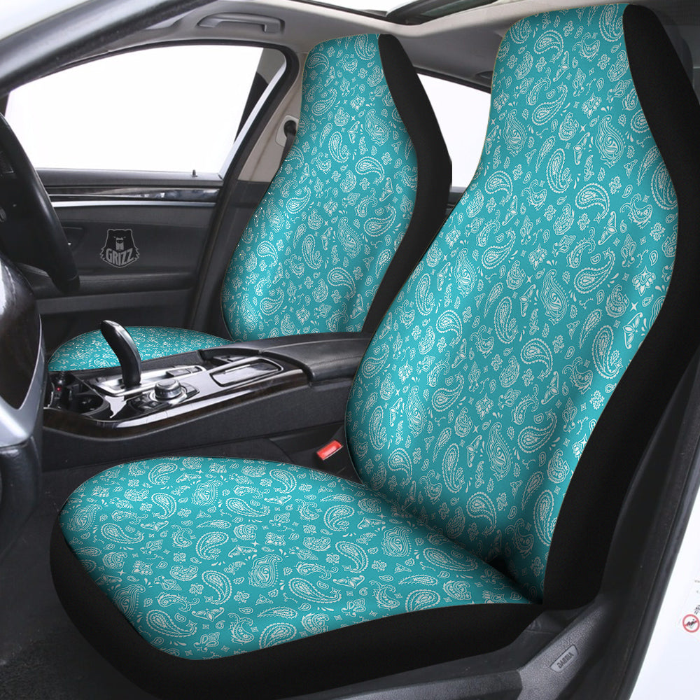 Aqua Paisley Bandana Print Car Seat Covers-grizzshop