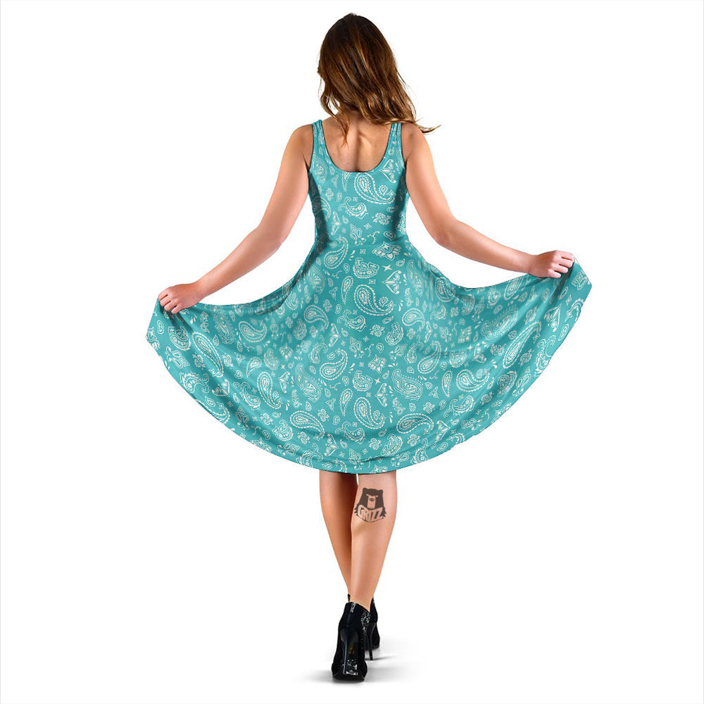 Aqua Paisley Bandana Print Dress-grizzshop