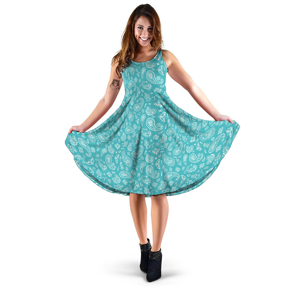 Aqua Paisley Bandana Print Dress-grizzshop