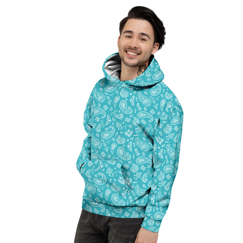 Aqua Paisley Bandana Print Men's Hoodie-grizzshop