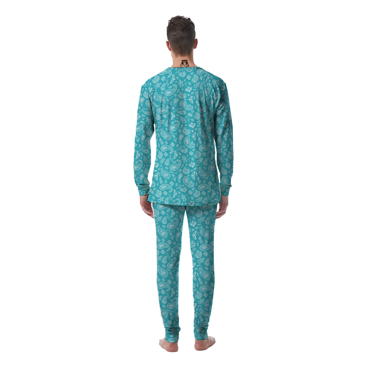 Aqua Paisley Bandana Print Men's Pajamas-grizzshop