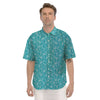 Aqua Paisley Bandana Print Men's Short Sleeve Shirts-grizzshop