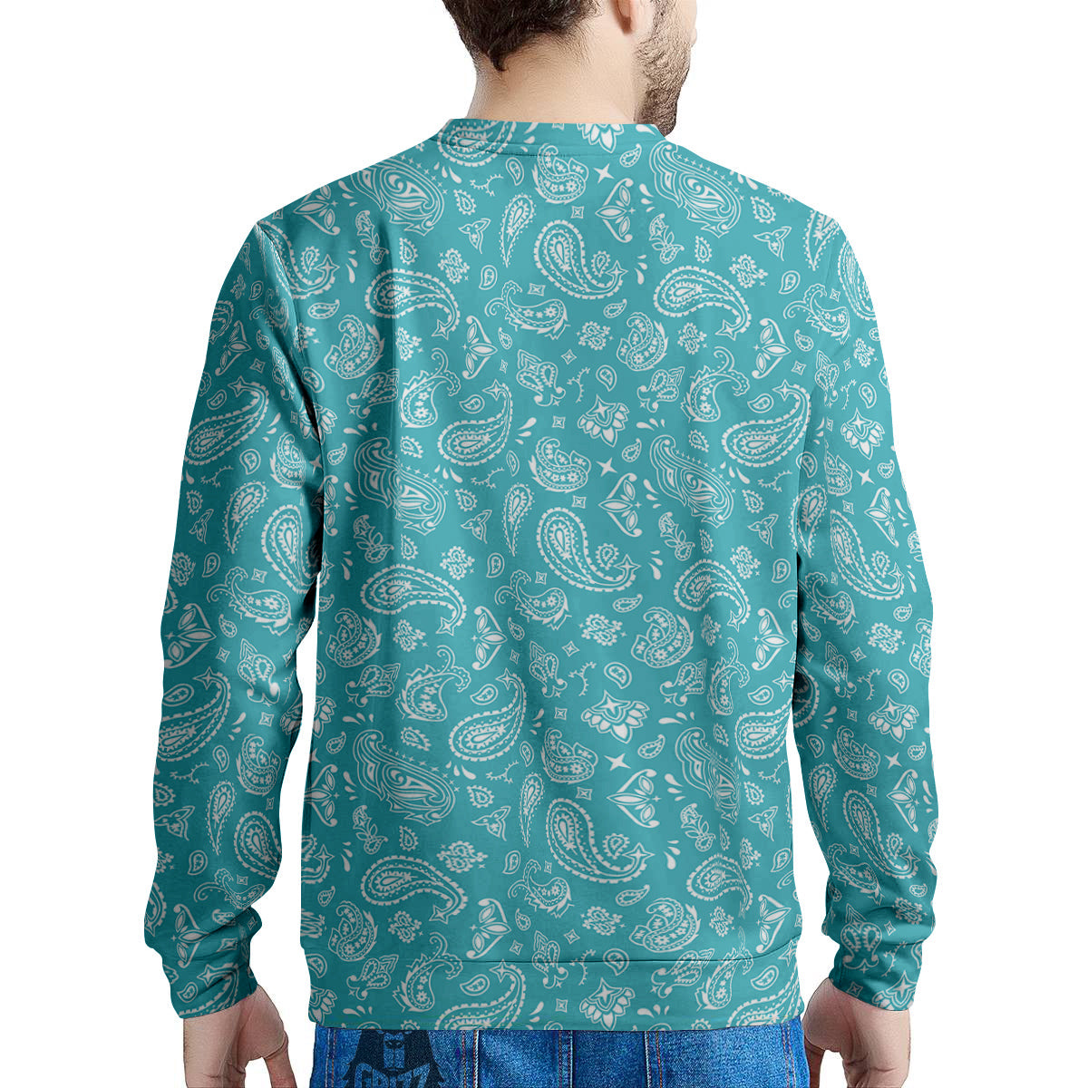 Aqua Paisley Bandana Print Men's Sweatshirt-grizzshop