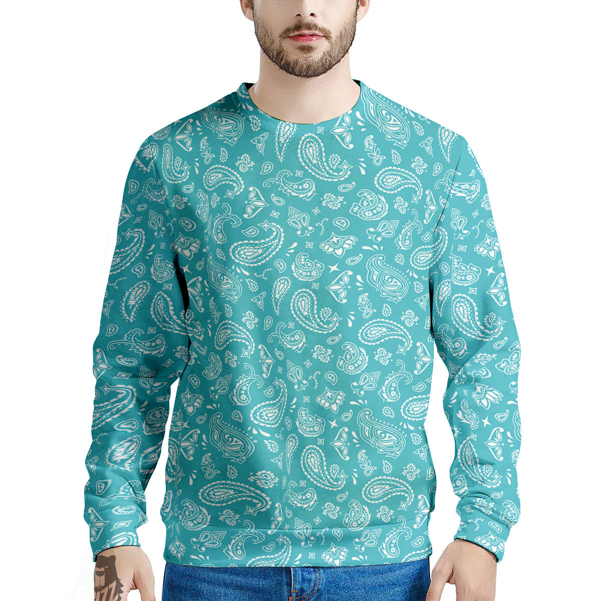 Aqua Paisley Bandana Print Men's Sweatshirt-grizzshop