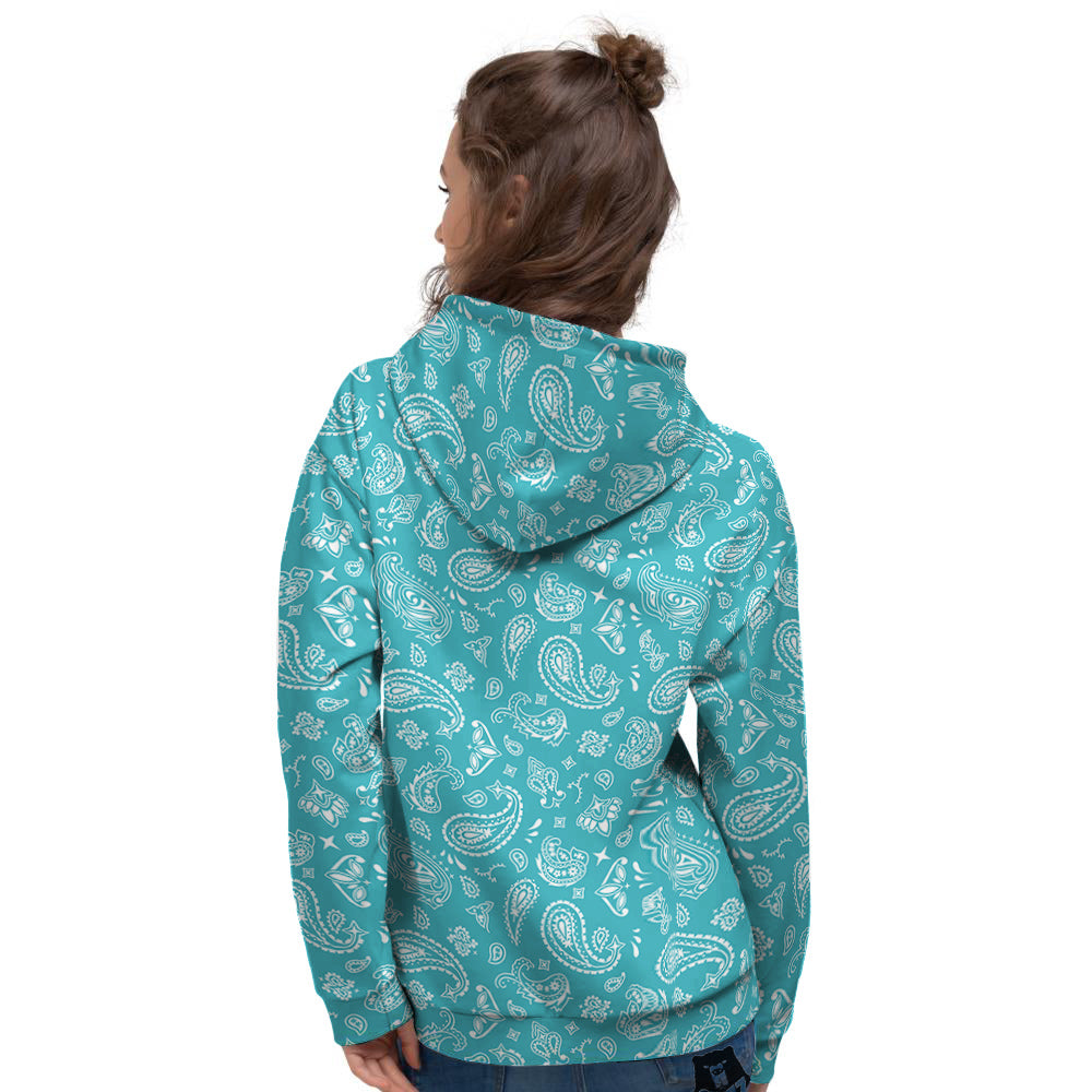 Aqua Paisley Bandana Print Women's Hoodie-grizzshop