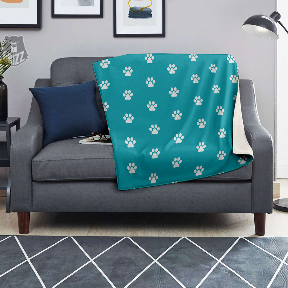 Aqua Paw Print Blanket-grizzshop