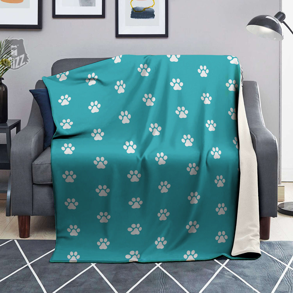 Aqua Paw Print Blanket-grizzshop