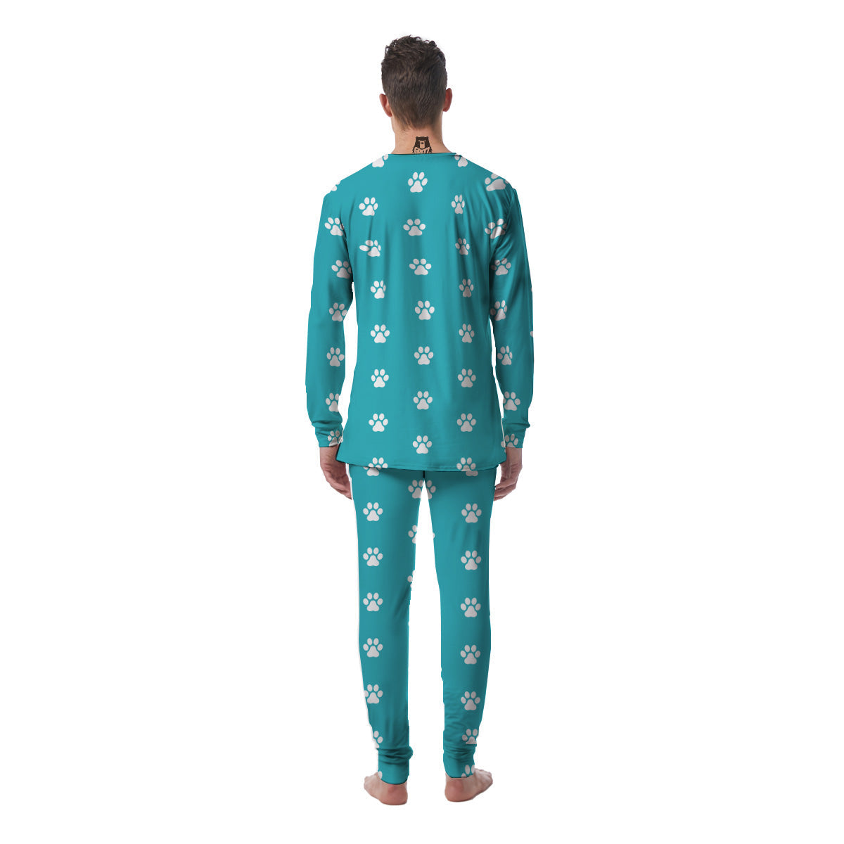 Aqua Paw Print Men's Pajamas-grizzshop