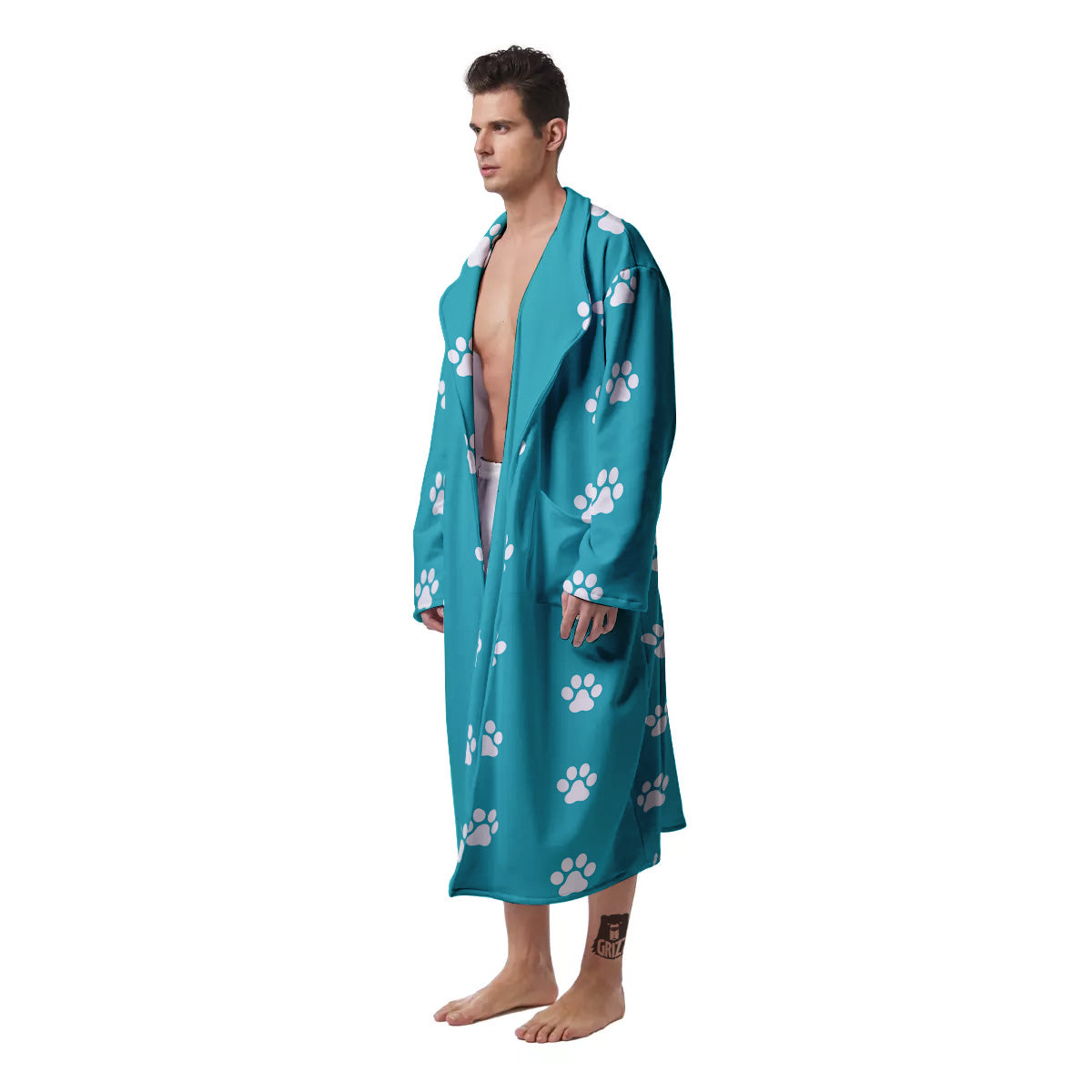 Aqua Paw Print Men's Robe-grizzshop