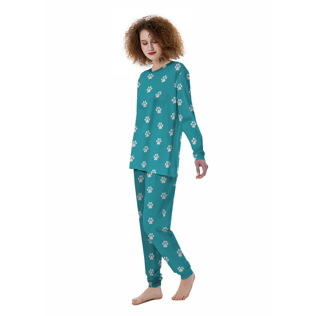 Aqua Paw Print Women's Pajamas-grizzshop