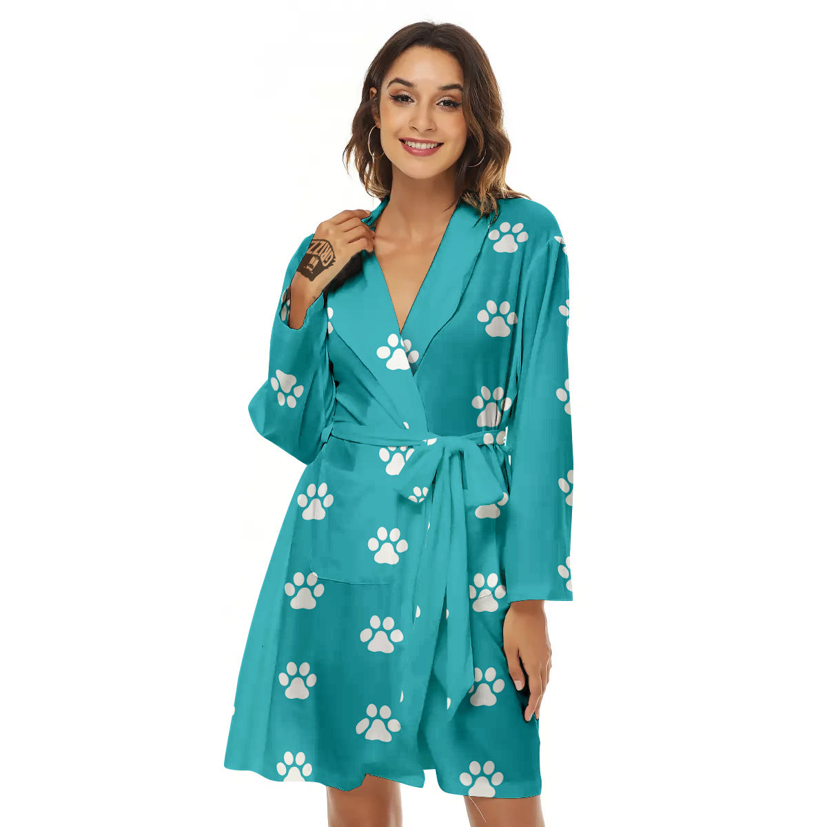 Aqua Paw Print Women's Robe-grizzshop