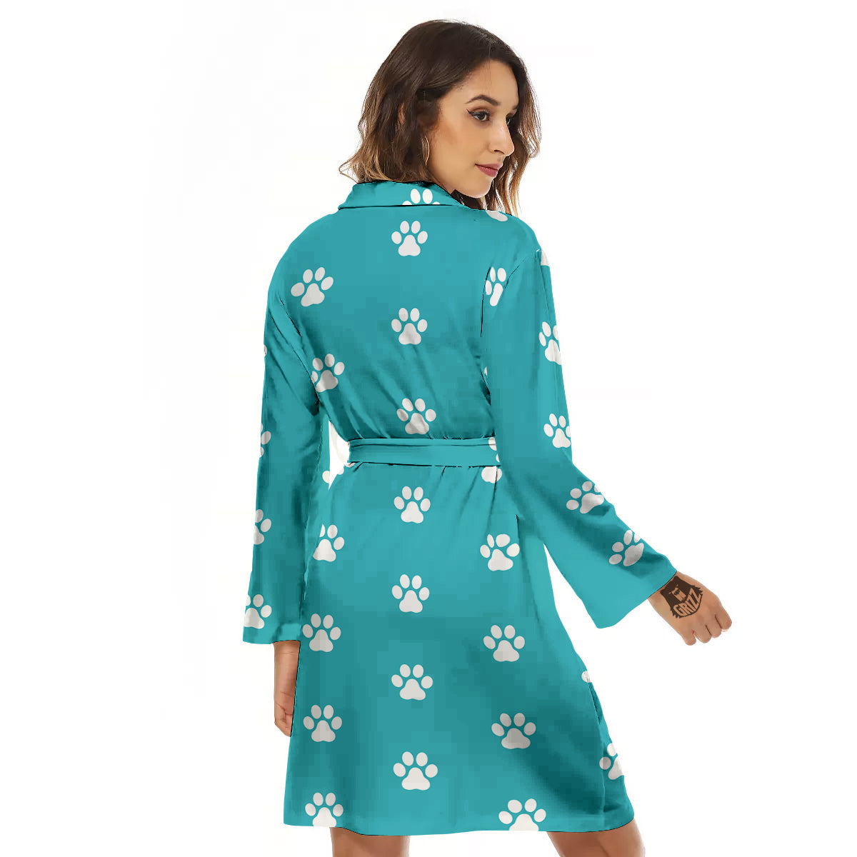 Aqua Paw Print Women's Robe-grizzshop