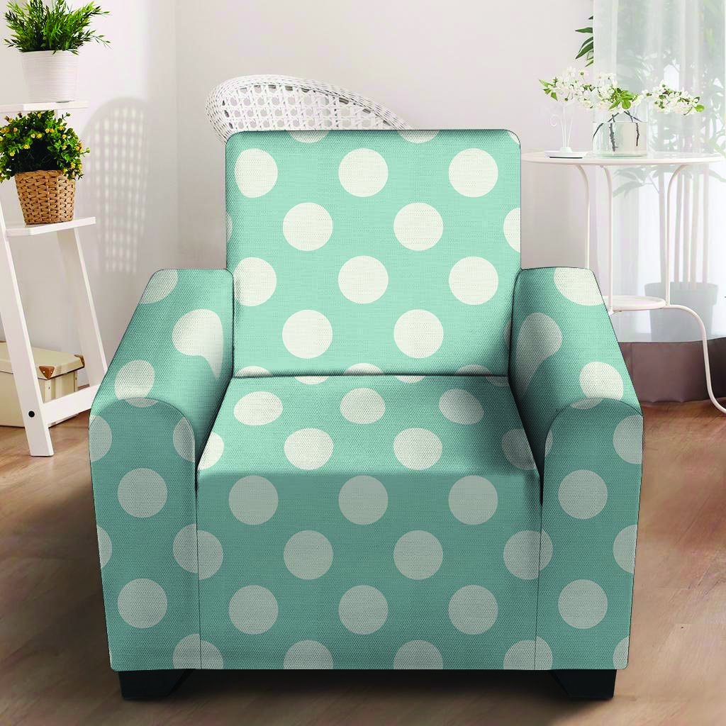 Aqua Polka Dot Armchair Cover-grizzshop