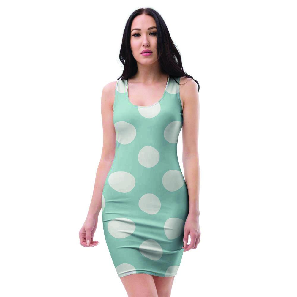 Aqua Polka Dot Bodycon Dress-grizzshop