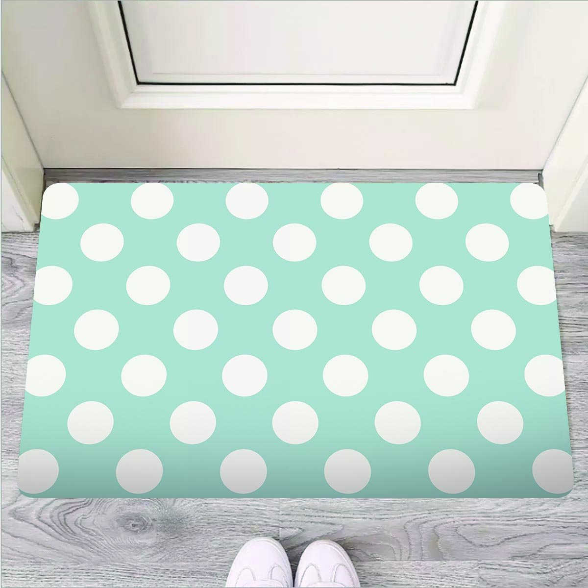 Aqua Polka Dot Door Mat-grizzshop