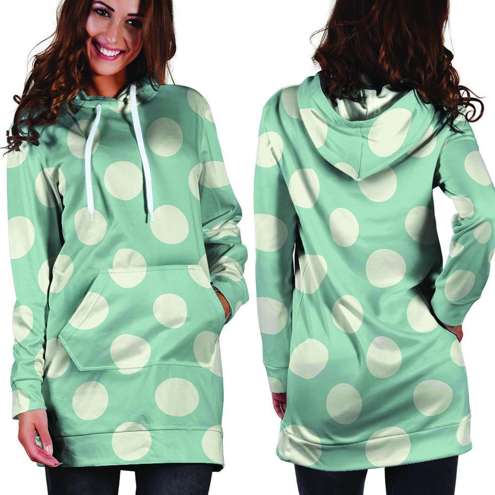 Aqua Polka Dot Hoodie Dress-grizzshop