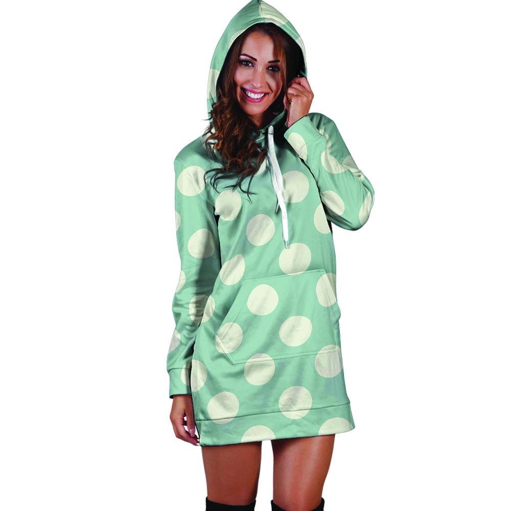 Aqua Polka Dot Hoodie Dress-grizzshop