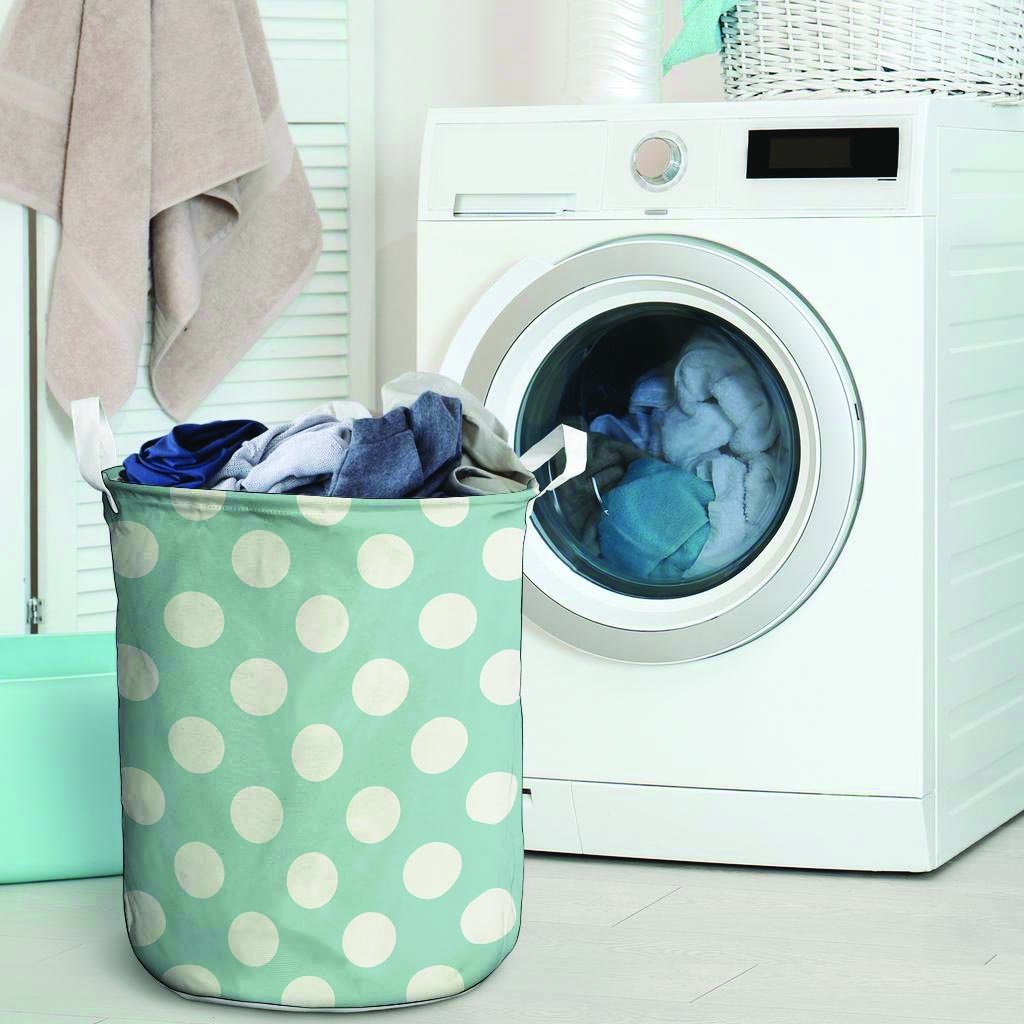 Aqua Polka Dot Laundry Basket-grizzshop