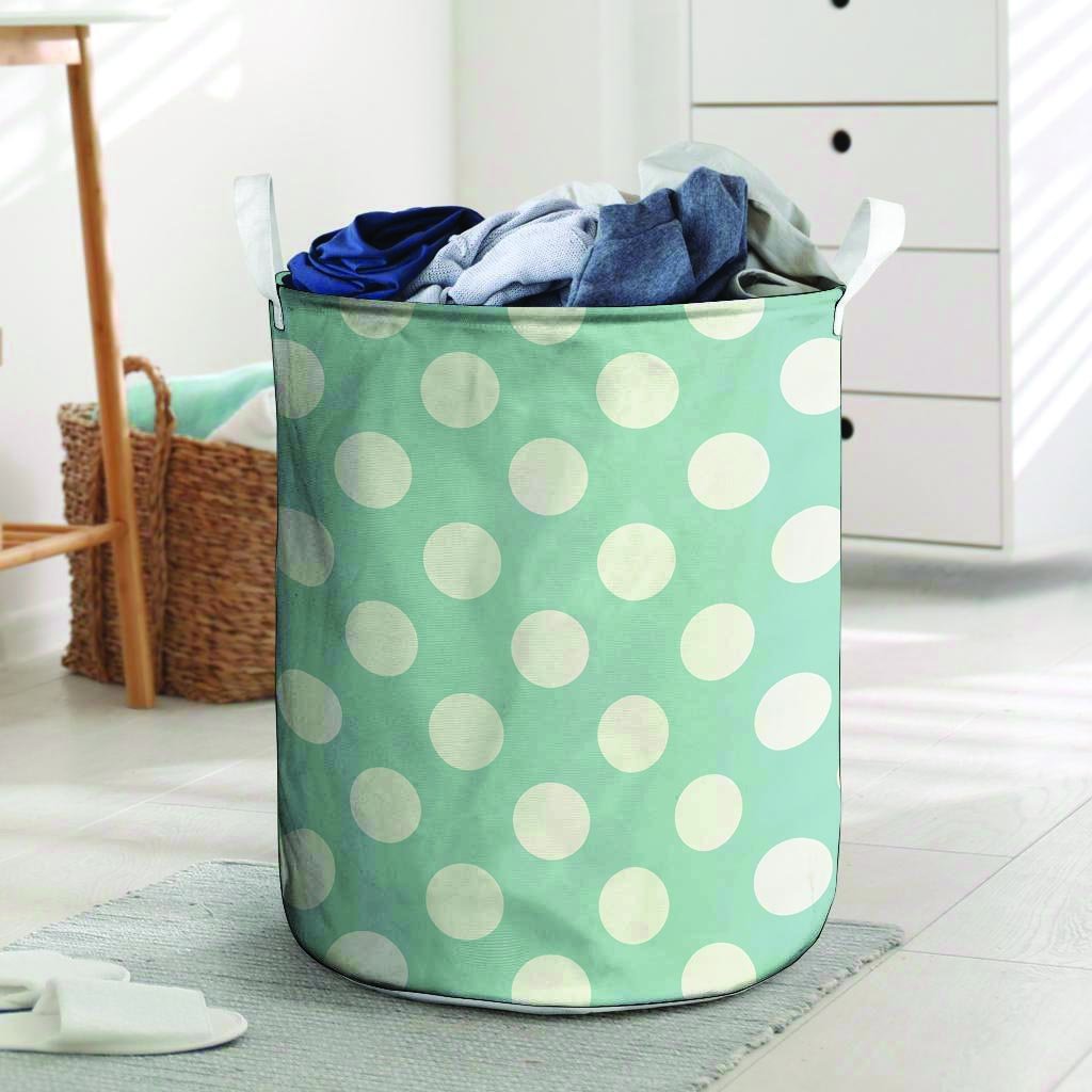 Aqua Polka Dot Laundry Basket-grizzshop