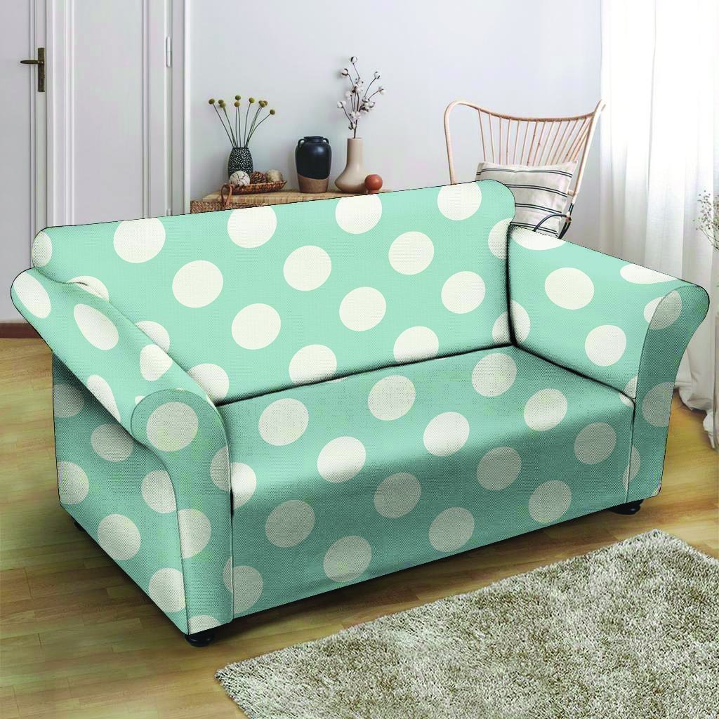 Aqua Polka Dot Loveseat Cover-grizzshop