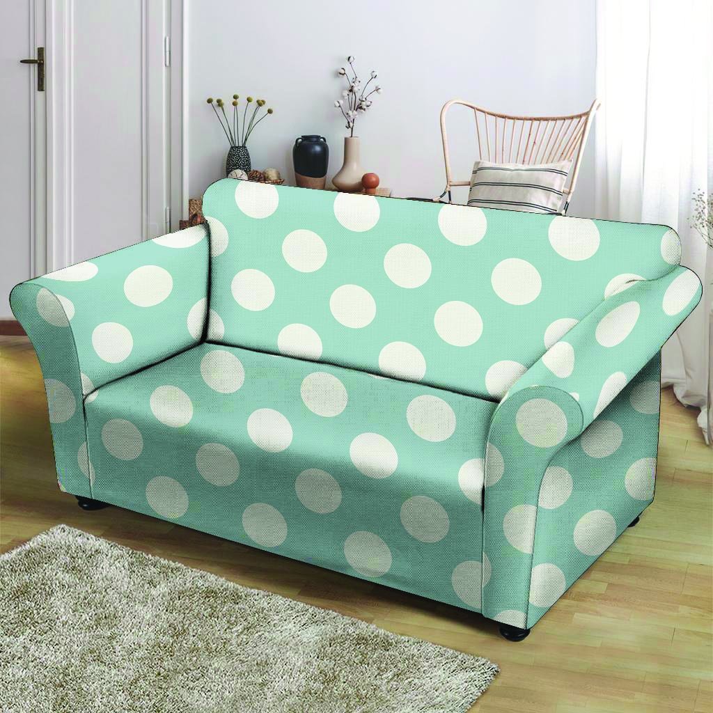 Aqua Polka Dot Loveseat Cover-grizzshop