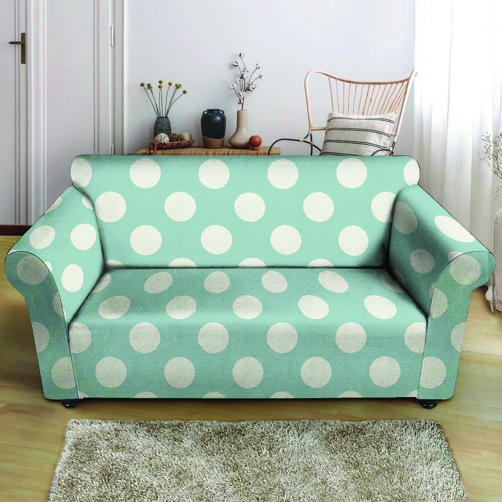 Aqua Polka Dot Loveseat Cover-grizzshop