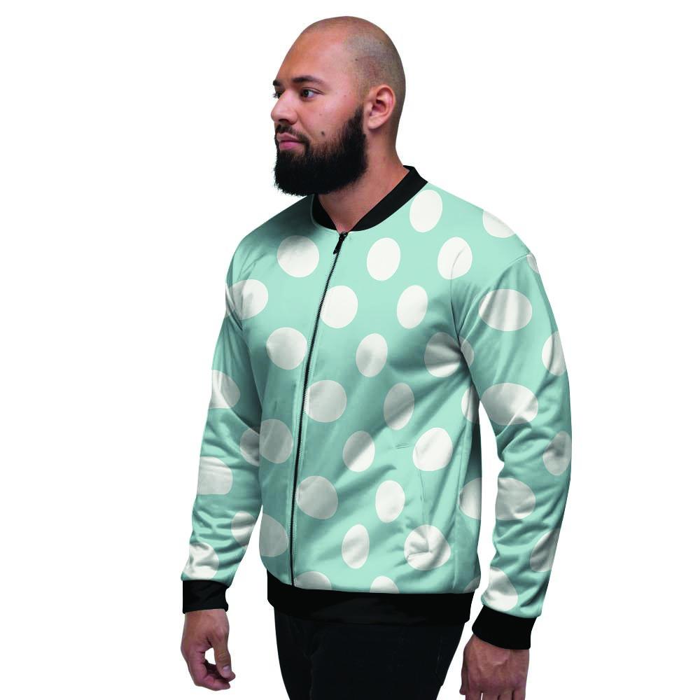 Aqua Polka Dot Men's Bomber Jacket-grizzshop