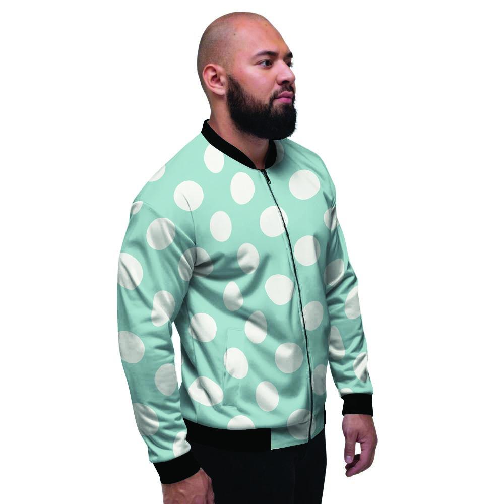 Aqua Polka Dot Men's Bomber Jacket-grizzshop