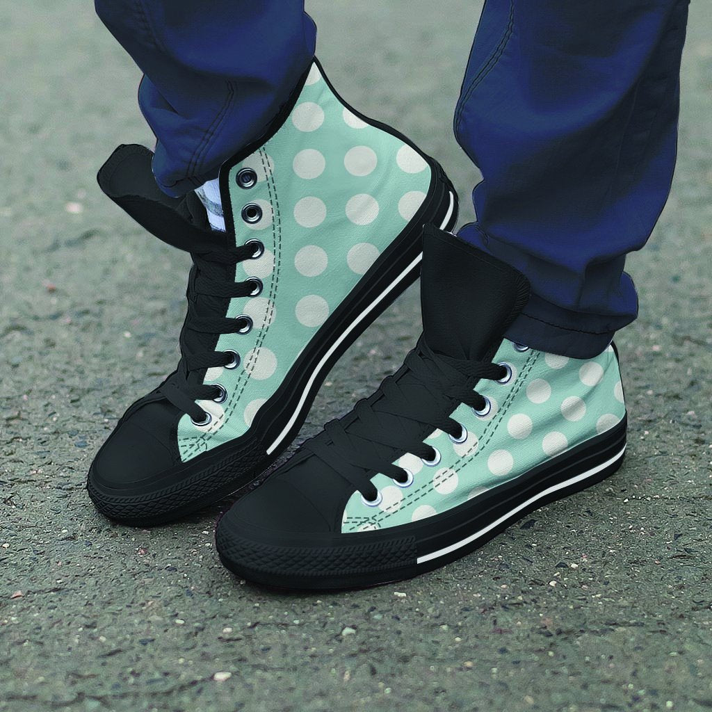 Aqua Polka Dot Men's High Top Shoes-grizzshop