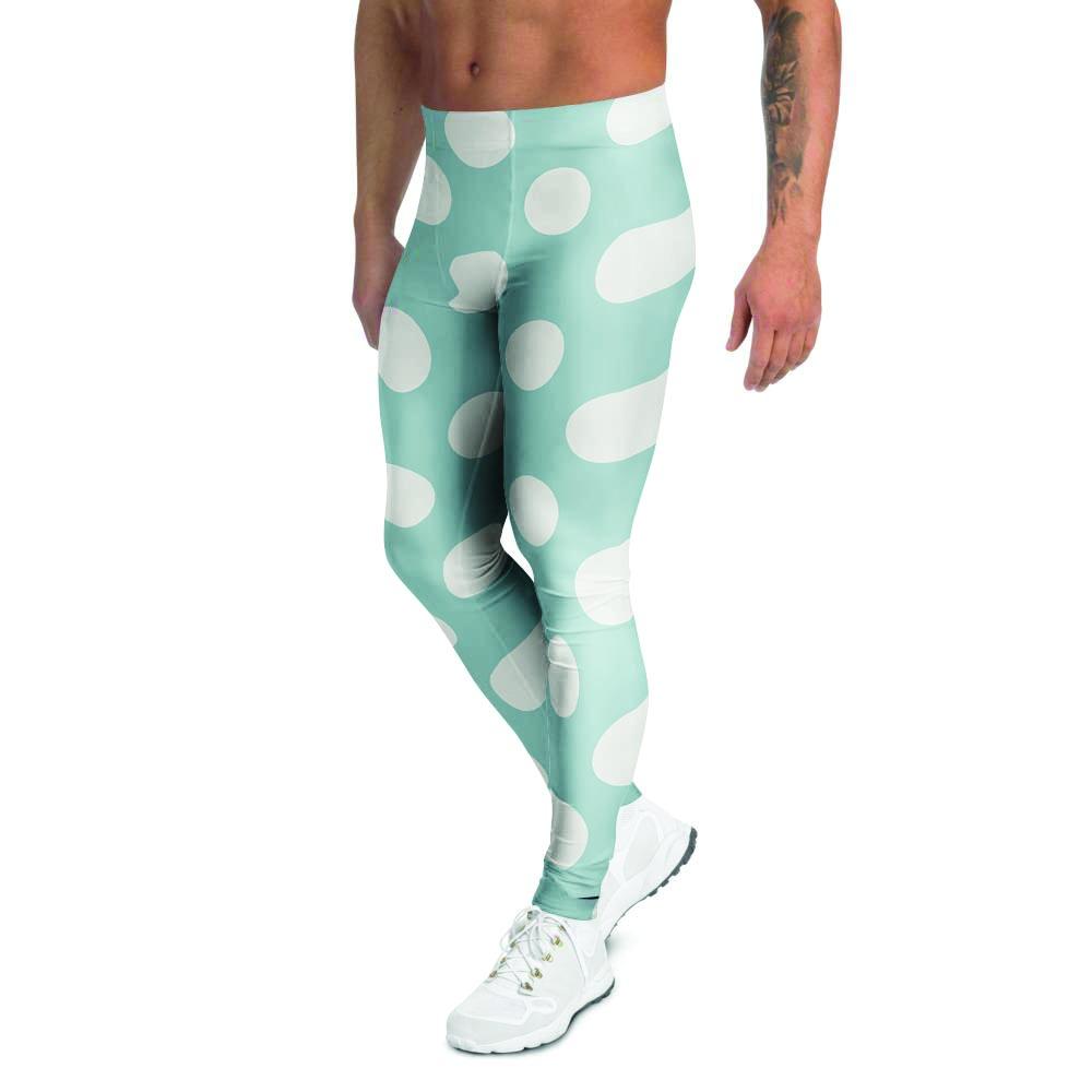 Aqua Polka Dot Men's Leggings-grizzshop