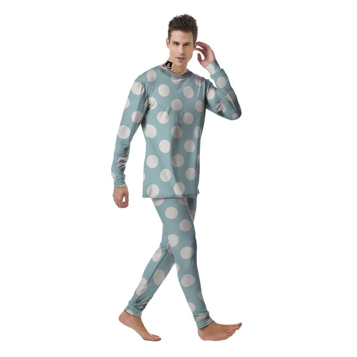 Aqua Polka Dot Men's Pajamas-grizzshop