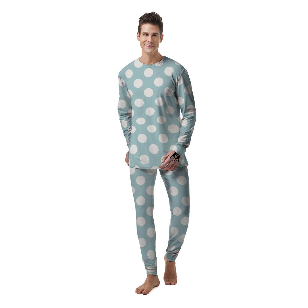 Aqua Polka Dot Men's Pajamas-grizzshop