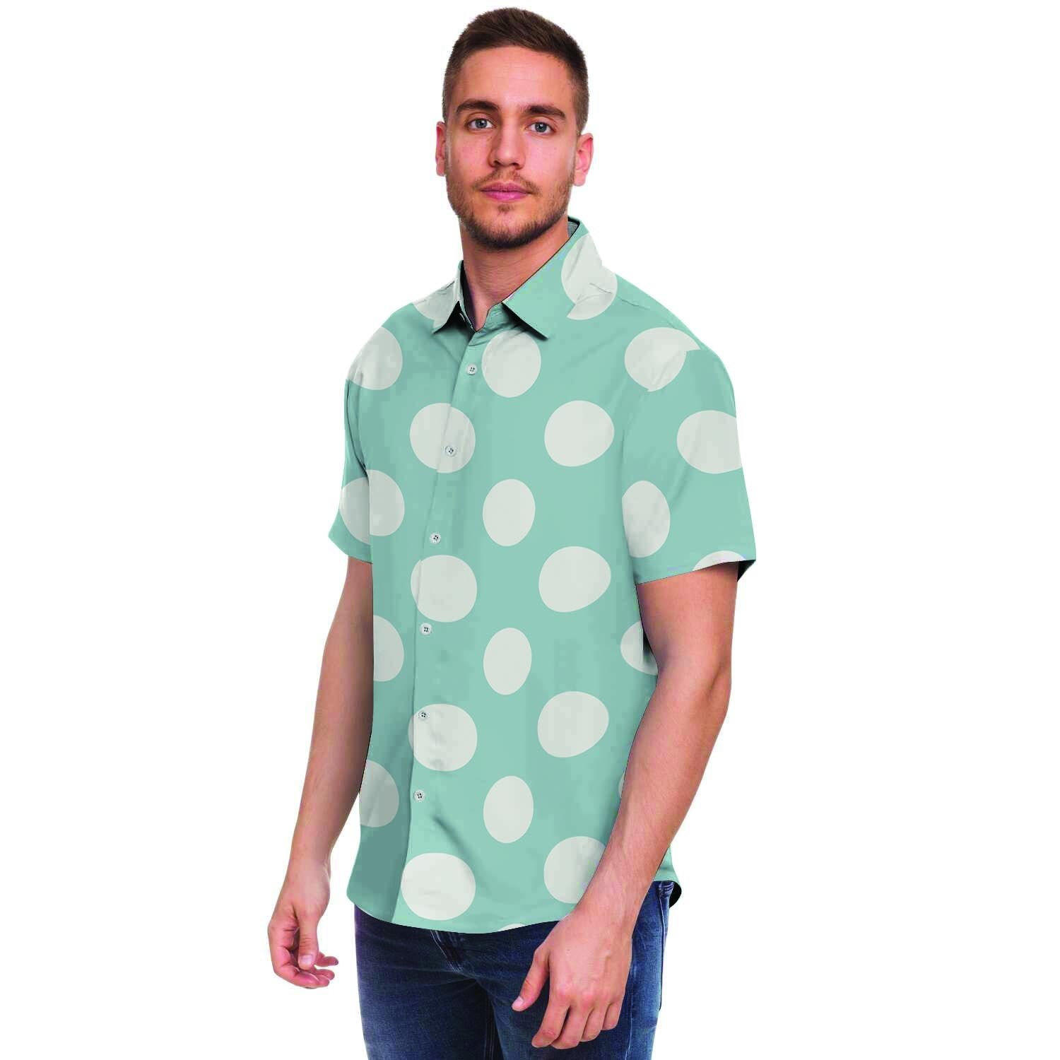 Aqua Polka Dot Men's Short Sleeve Shirt-grizzshop