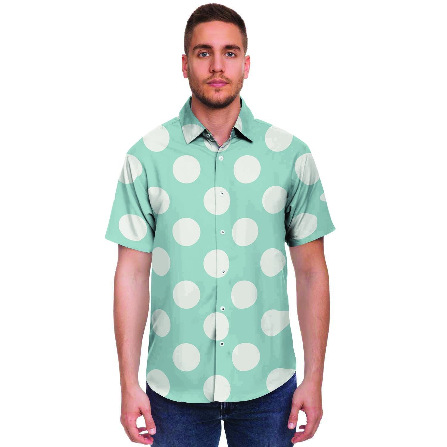 Aqua Polka Dot Men's Short Sleeve Shirt-grizzshop